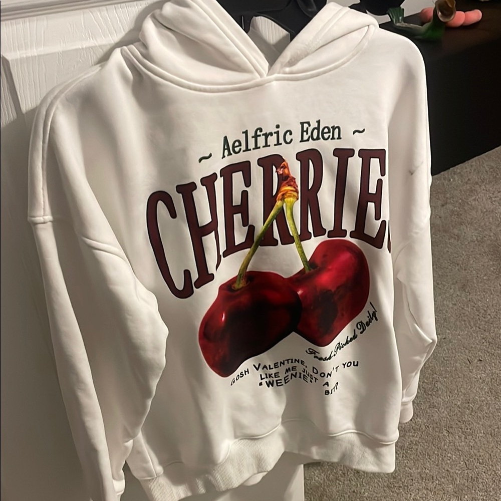 Aelfric Eden White Hoodie with Cherry Print